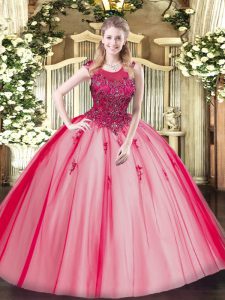 Red Zipper Sweet 16 Quinceanera Dress Beading Sleeveless Floor Length