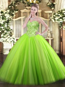Sweetheart Sleeveless Quince Ball Gowns Floor Length Appliques Tulle