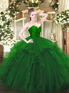 Green Ball Gowns Sweetheart Sleeveless Tulle Floor Length Zipper Ruffles Sweet 16 Dress