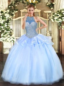 Floor Length Ball Gowns Sleeveless Blue Quince Ball Gowns Lace Up