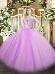Customized Floor Length Ball Gowns Sleeveless Lavender Sweet 16 Dresses Lace Up