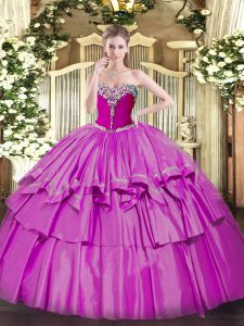 On Sale Organza and Taffeta Sweetheart Sleeveless Lace Up Beading and Ruffled Layers Sweet 16 Quinceanera Dress in Lilac