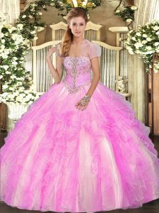 Cheap Floor Length Lilac 15 Quinceanera Dress Tulle Sleeveless Appliques and Ruffles