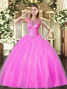 Artistic Lilac Lace Up Scoop Beading Ball Gown Prom Dress Tulle Sleeveless