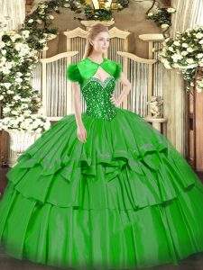 Floor Length Ball Gowns Sleeveless Green 15 Quinceanera Dress Lace Up