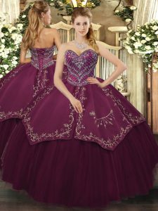 Captivating Burgundy Sleeveless Taffeta and Tulle Lace Up Quinceanera Gown for Military Ball and Sweet 16 and Quinceanera