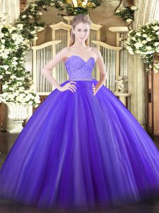 Sexy Lavender Sleeveless Beading and Lace Floor Length Quinceanera Dress