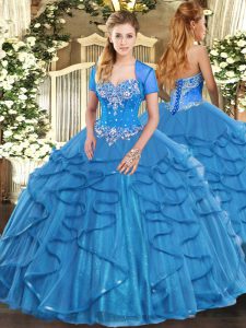 Delicate Ball Gowns Quinceanera Gowns Baby Blue Sweetheart Tulle Sleeveless Floor Length Lace Up