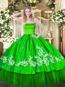 Sophisticated Strapless Sleeveless Organza and Taffeta Quinceanera Dresses Embroidery Zipper