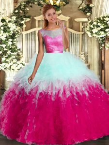 Smart Multi-color Sweet 16 Dress Military Ball and Sweet 16 and Quinceanera with Lace and Ruffles Scoop Sleeveless Backless
