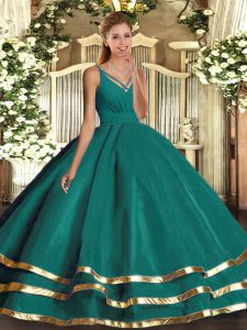 Custom Made Turquoise Sleeveless Ruffled Layers Floor Length Sweet 16 Dress