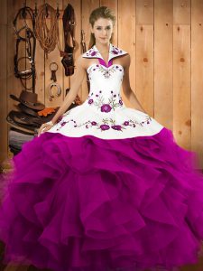 Fantastic Sleeveless Embroidery and Ruffles Lace Up Sweet 16 Dresses