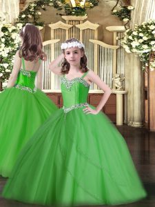Custom Designed Green Sleeveless Beading Lace Up Little Girls Pageant Dress Wholesale