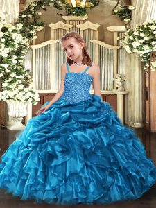 Super Organza Sleeveless Floor Length Little Girls Pageant Gowns and Beading and Ruffles