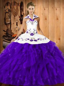 Delicate Sleeveless Embroidery and Ruffles Lace Up Quinceanera Gown