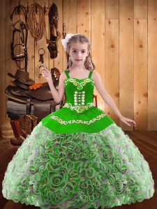 Multi-color Straps Lace Up Embroidery and Ruffles Pageant Gowns For Girls Sleeveless