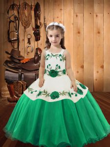 Floor Length Turquoise Little Girls Pageant Dress Organza Sleeveless Embroidery