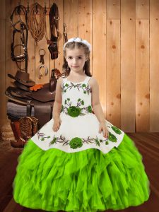 Ball Gowns Girls Pageant Dresses Straps Organza Sleeveless Floor Length Lace Up