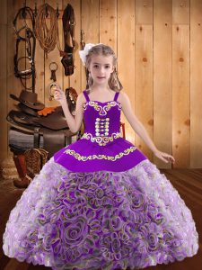 Low Price Straps Sleeveless Little Girl Pageant Gowns Floor Length Embroidery and Ruffles Multi-color Fabric With Rolling Flowers