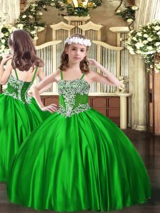 Green Sleeveless Floor Length Appliques Lace Up Child Pageant Dress