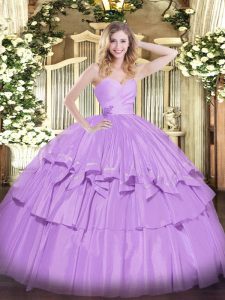 Lavender Ball Gowns Taffeta Sweetheart Sleeveless Beading and Ruffled Layers Floor Length Lace Up Quince Ball Gowns