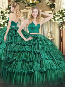 Fabulous Dark Green Halter Top Zipper Ruffled Layers Quinceanera Gowns Sleeveless