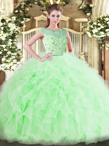 Apple Green Ball Gowns Tulle Bateau Sleeveless Beading and Ruffles Floor Length Zipper Sweet 16 Quinceanera Dress