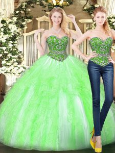 Best Selling Yellow Green 15 Quinceanera Dress Military Ball and Sweet 16 and Quinceanera with Beading and Ruffles Sweetheart Sleeveless Lace Up