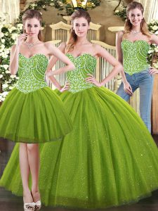 Fabulous Floor Length Ball Gowns Sleeveless Olive Green Sweet 16 Dresses Lace Up