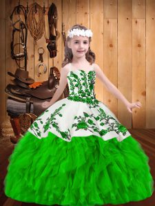Zipper Pageant Dress Toddler Embroidery and Ruffles Sleeveless Floor Length