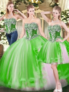Dramatic Sleeveless Tulle Floor Length Lace Up Sweet 16 Dresses in with Beading