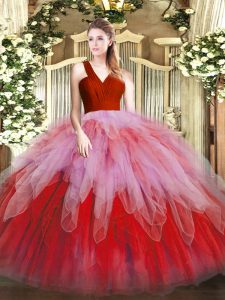 Artistic Multi-color Sleeveless Floor Length Ruffles Zipper 15th Birthday Dress