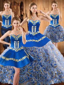 Multi-color Quinceanera Gowns Military Ball and Sweet 16 and Quinceanera with Embroidery Sweetheart Sleeveless Sweep Train Lace Up