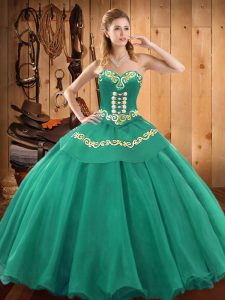 Turquoise Quinceanera Dress Military Ball and Sweet 16 and Quinceanera with Embroidery Sweetheart Sleeveless Lace Up