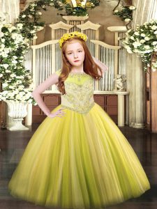 Yellow Sleeveless Floor Length Beading Zipper Little Girl Pageant Gowns