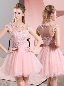 Scoop Sleeveless Side Zipper Court Dresses for Sweet 16 Baby Pink Tulle