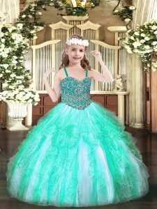 Ball Gowns Kids Pageant Dress Apple Green Straps Organza Sleeveless Floor Length Lace Up