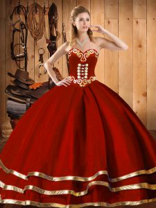 Cute Organza Sweetheart Sleeveless Lace Up Embroidery and Bowknot 15 Quinceanera Dress in Wine Red