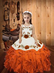 Ball Gowns Kids Pageant Dress Orange Red Straps Organza Sleeveless Floor Length Lace Up