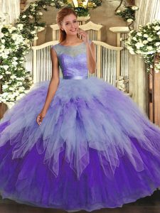 Multi-color Sleeveless Tulle Backless Sweet 16 Dresses for Military Ball and Sweet 16 and Quinceanera