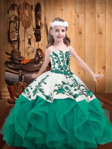 Turquoise Pageant Dress for Girls Straps Sleeveless Lace Up