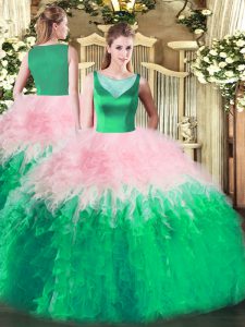 Multi-color Ball Gowns Beading and Ruffles Quinceanera Gowns Side Zipper Tulle Sleeveless Floor Length