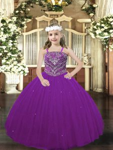 Latest Tulle Sleeveless Floor Length Little Girl Pageant Dress and Beading