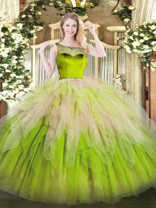 Attractive Beading and Ruffles Sweet 16 Dress Multi-color Zipper Sleeveless Floor Length