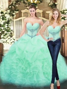 High Class Sweetheart Sleeveless Lace Up Quinceanera Gowns Apple Green Organza