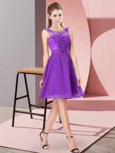 Fabulous Purple Scoop Neckline Appliques Damas Dress Sleeveless Zipper
