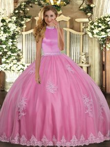 Designer Sleeveless Backless Floor Length Beading and Appliques Quinceanera Dress