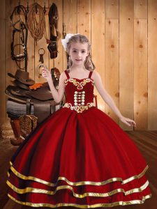 Classical Red Ball Gowns Beading and Embroidery and Ruffled Layers Little Girls Pageant Gowns Lace Up Organza Sleeveless Floor Length