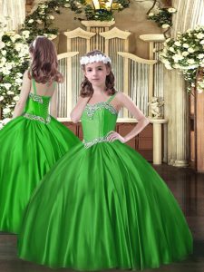 Low Price Floor Length Green Little Girls Pageant Dress Wholesale Straps Sleeveless Lace Up