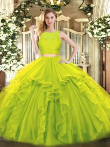 Sumptuous Yellow Green Sleeveless Floor Length Ruffles Zipper Sweet 16 Dress